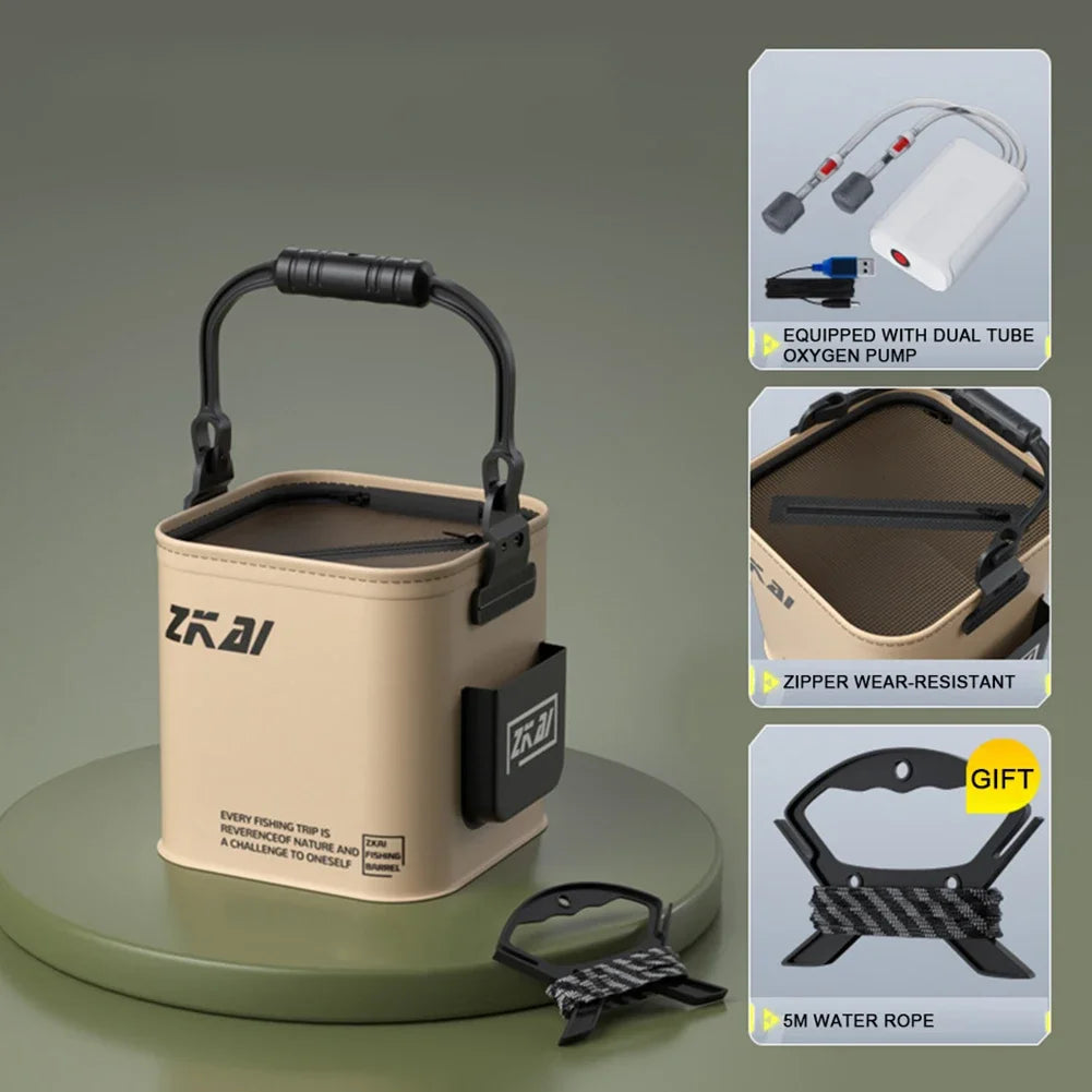 Balde dobrável multifuncional com alça ergonômica, balde de acampamento ao ar livre impermeável, acessórios de pesca, 8L, 13L